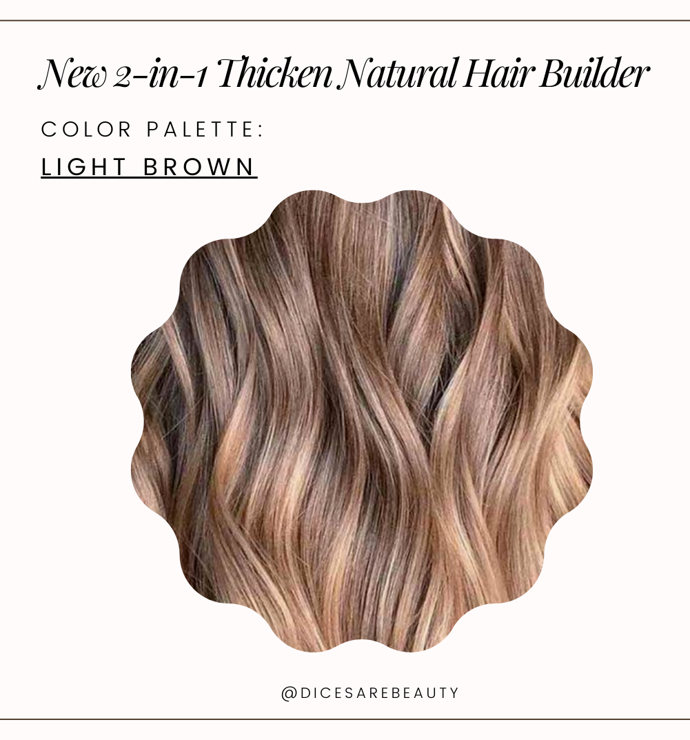 NEW! 2-n-1 Thicken Natural Hair Builder -Light Brown- Custom Formulation Covers Thinning Areas and Attaches to Existing Hair Appearing Thicker. 2 Sizes Available!